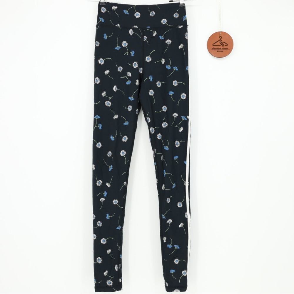 The Upside Daisy Floral High Rise Leggings Blue‎ Side Stripe Size 6 Athleisure